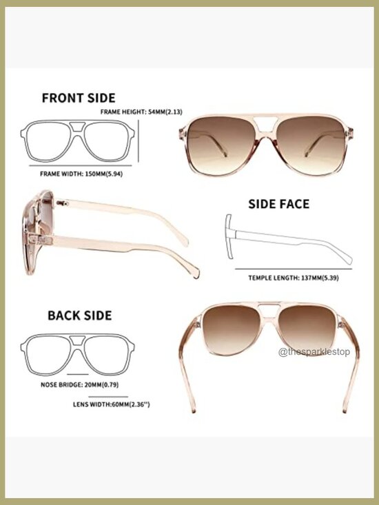 Vintage Retro Aviator Sunglasses Plastic Frame Large Square main image 5